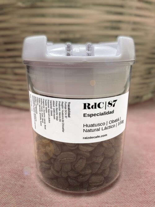 Frasco de café de especialidad Huatusco Obatá Natural Láctico 87 SCA de Raíz de Café