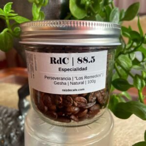 Frasco de café de especialidad Perseverancia Gesha Natural 88.5 SCA de Raíz de Café