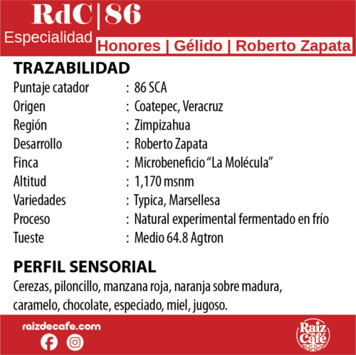 Ficha RdC 86 Gelido Café natural experimental Gélido de Veracruz